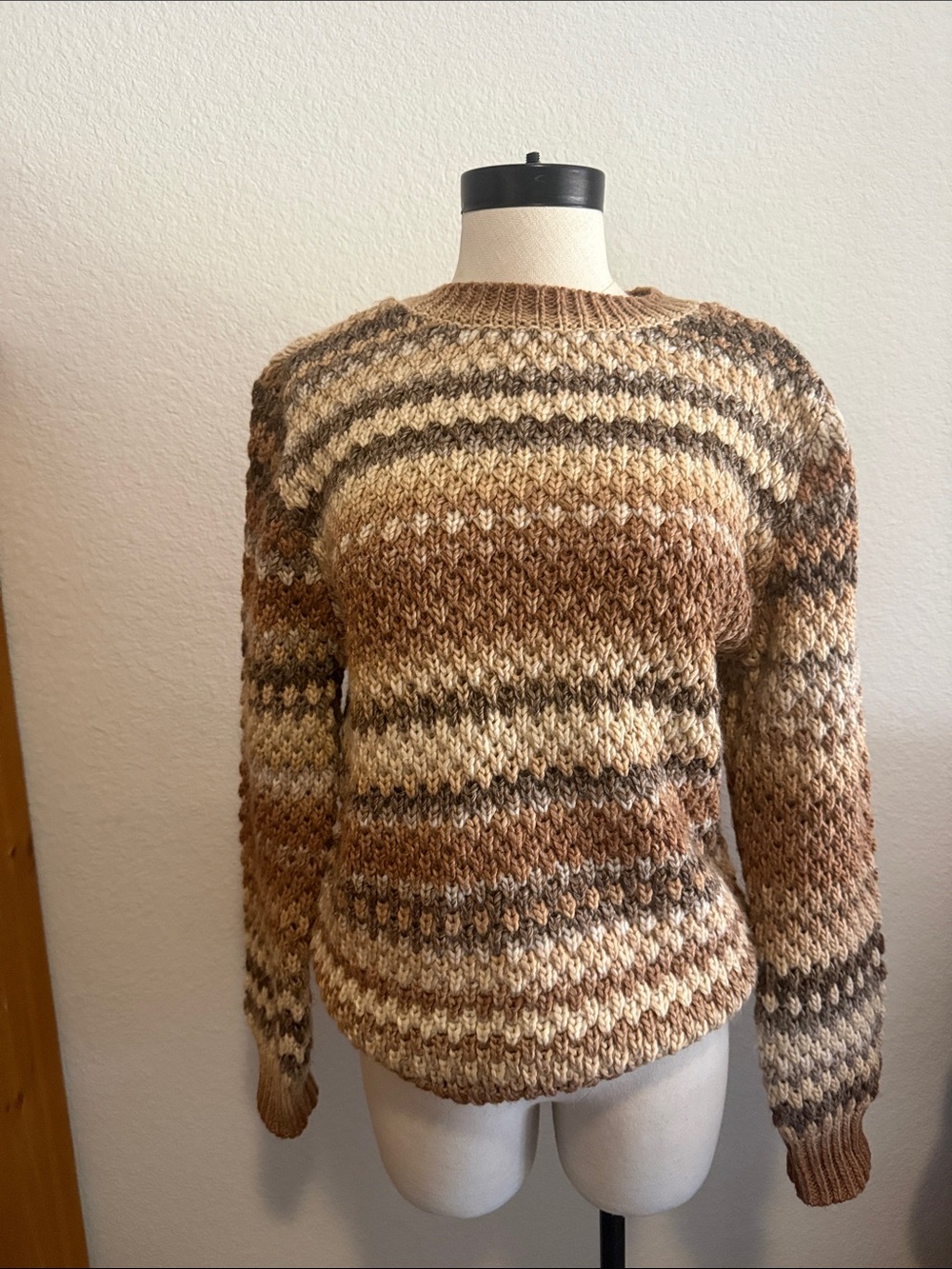 St. John's Bay Brown and Cream Striped Crewneck Sweater